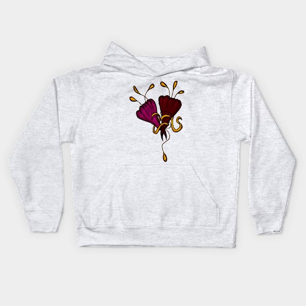 Purple and Red Trumpet Flowers Kids Hoodie by Minervalus-Art